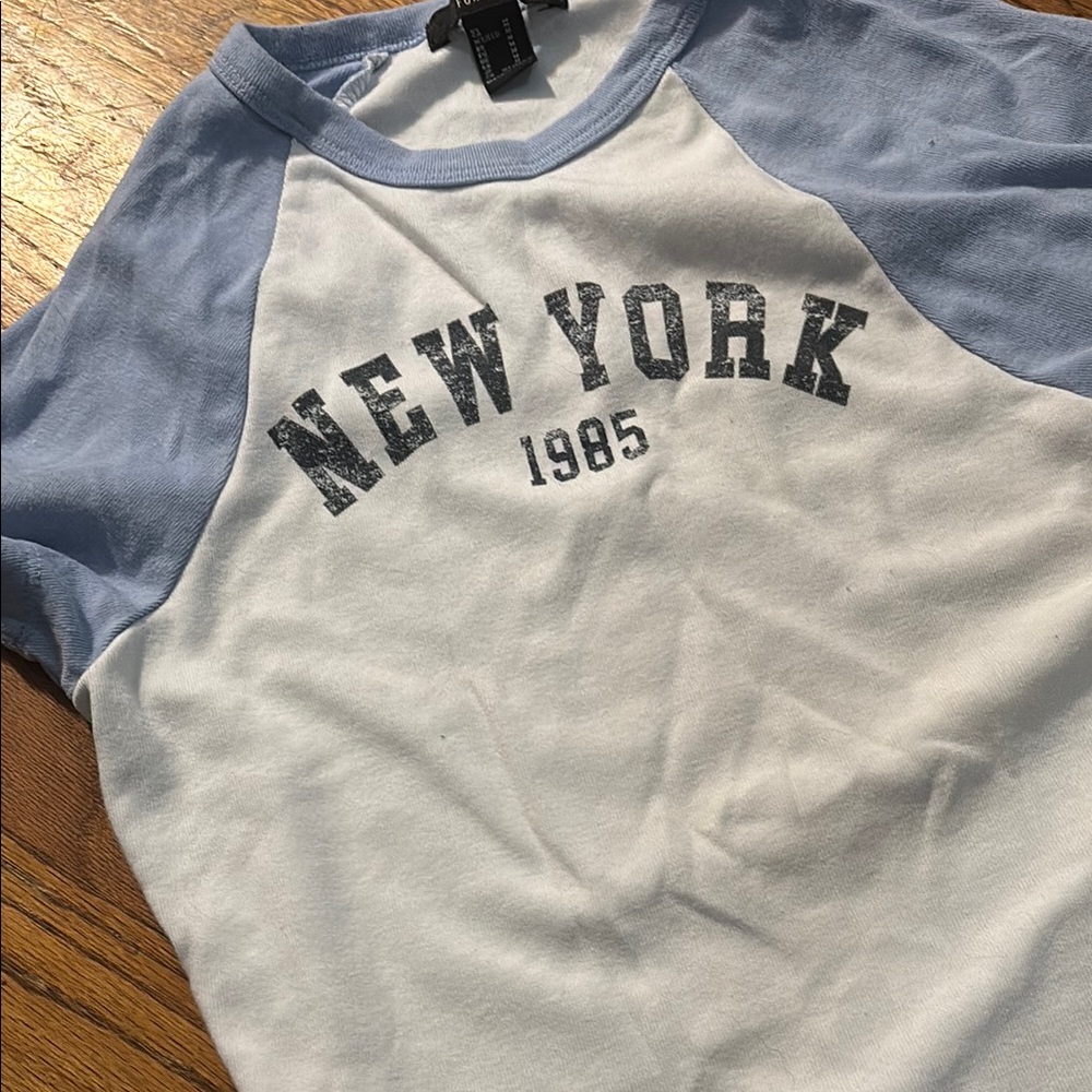 Forever 21 Light Blue and White Tee